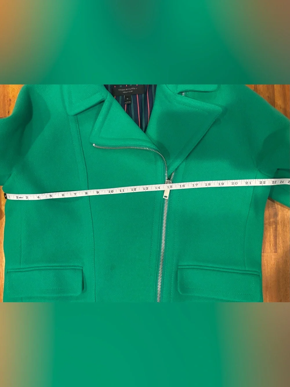 J.Crew Emerald Green Wool Pea Coat Stadium Cloth by Nello Gori 2 Way Zip Size 12